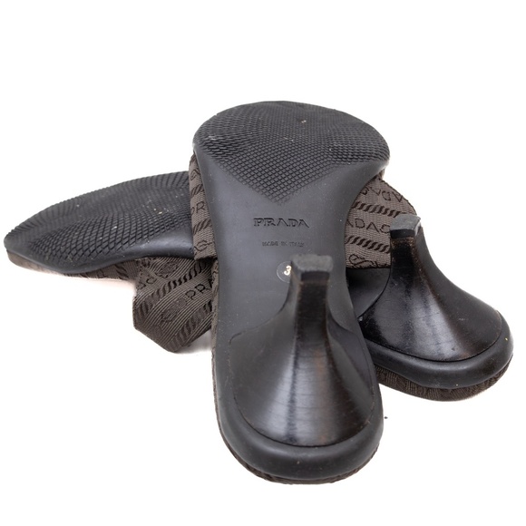 Prada Brown Kitten Heel Logo Monogram Sandals – Size EU 37.5 / UK 4.5 / US 7.5 - Picture 5 of 8